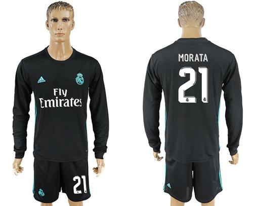Real Madrid #21 Morata Away Long Sleeves Soccer Club Jersey - Click Image to Close